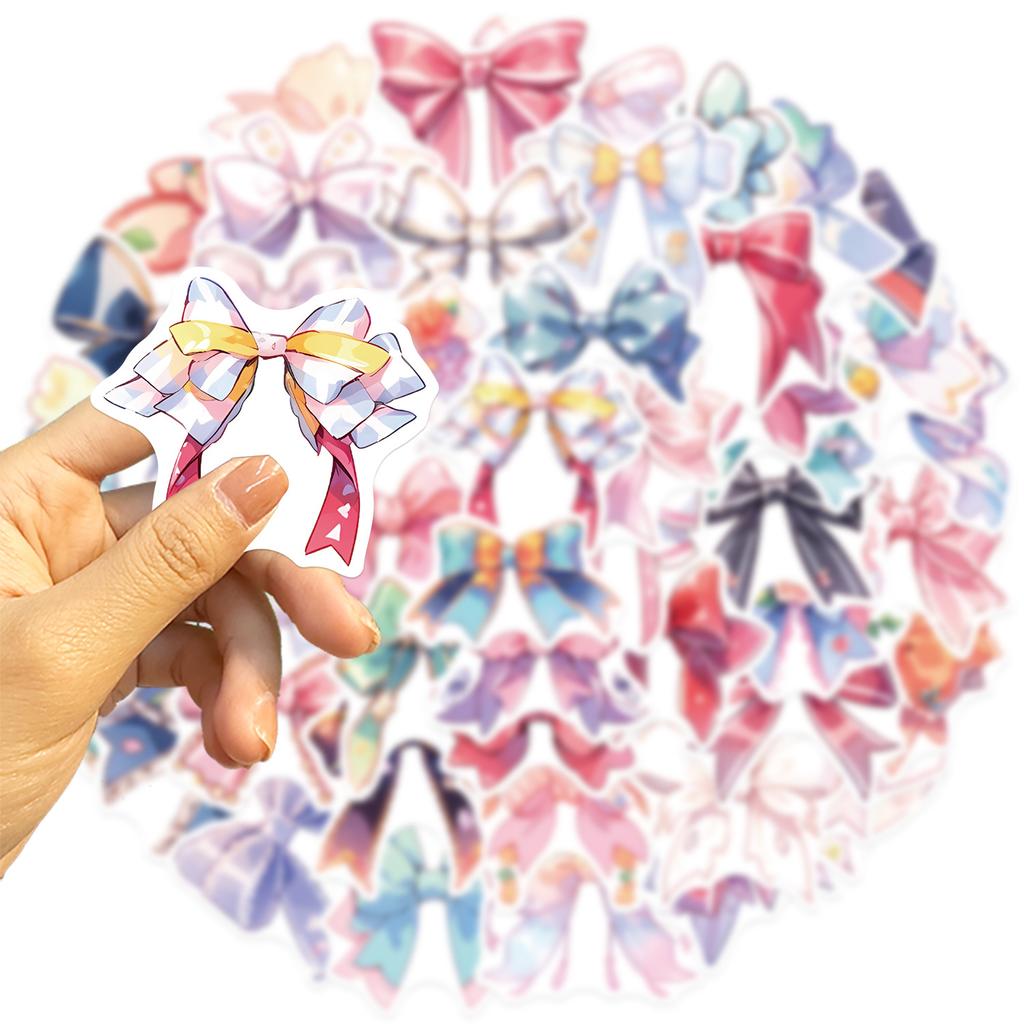50 Cartoon INS Style Bow Stickers Guitar Notebook Suitcase DIY Waterproof Stickers