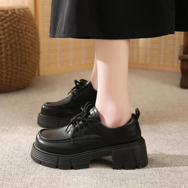 Fashion Female Shoes On Sale 2025 Brand Thick Sole Leather Loafers Lifts Height Slim Solid Color Slip-On Comfy Casual Shoes Heels Women