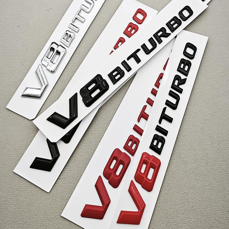 1Pcs 3D ABS Chrome Logo V8 BITURBO Emblem Car Fender Side Badge Decal For C63S C63 E63 G63 G500 Sticker Accessories