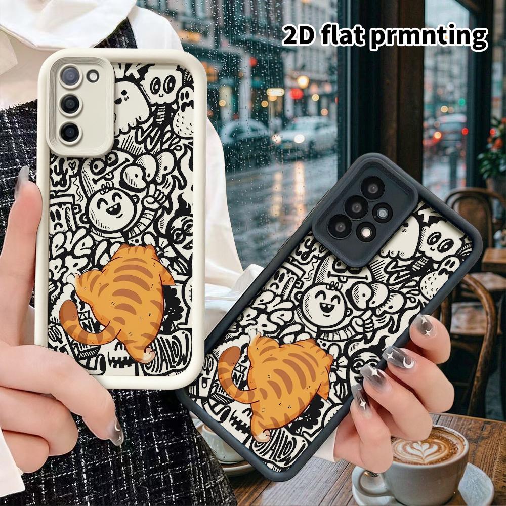 Phone Case: 2D Flat Samsung Galaxy A34 A35 M05 M06 S20 S22 S21 FE Plus 5G Protective Case, Orange Cat Back View, Christmas and Halloween Gift