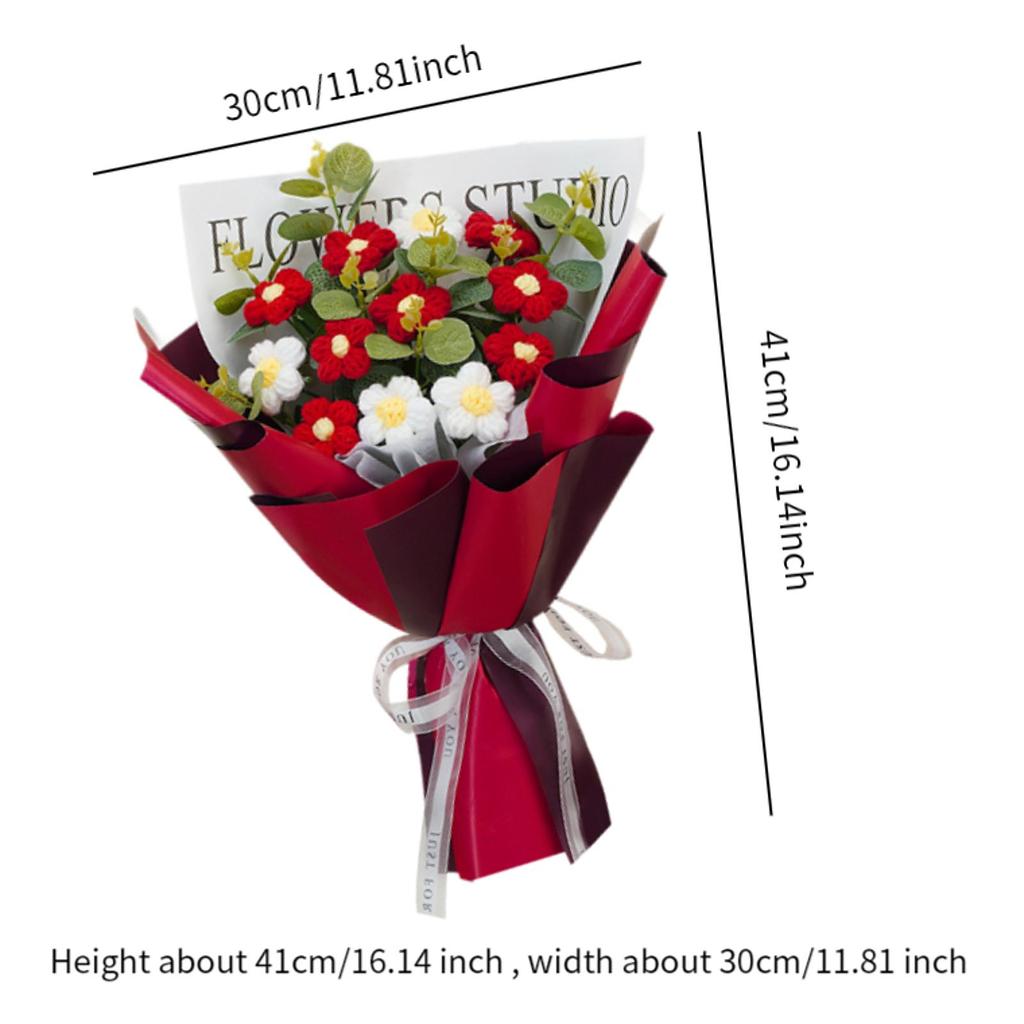 Dzianinowy Kwiat Gotowy Dekoracja Domu Bukiet Kwiatów Szydełkowych na Dzień Nauczyciela Urodziny Rocznicę Dzień Dziękczynienia Kobiety