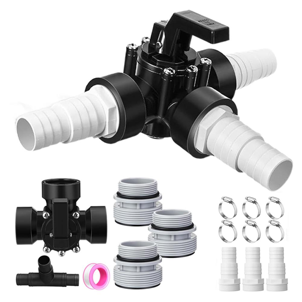 3 Way Swimming Pool Bypass Set Reliable and Adjustable Diverter Valve Hose Adapter with Hose Clamps for Garden Pool Diverter