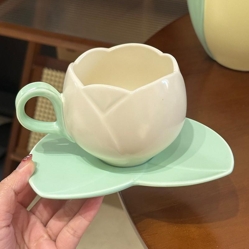 Wind High Value Ceramic Tulip Flower Pot Afternoon Tea Tea Set Cup Saucer Set Internet Celebrity Water Set