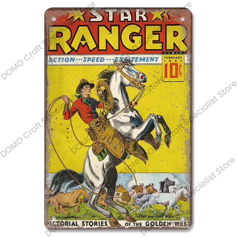 Western Cowboys Vintage Poster Metal Tin Signs Lone Ranger Horse Retro Metal Plate Wall Decor for Jockey Club Pub Man Cave