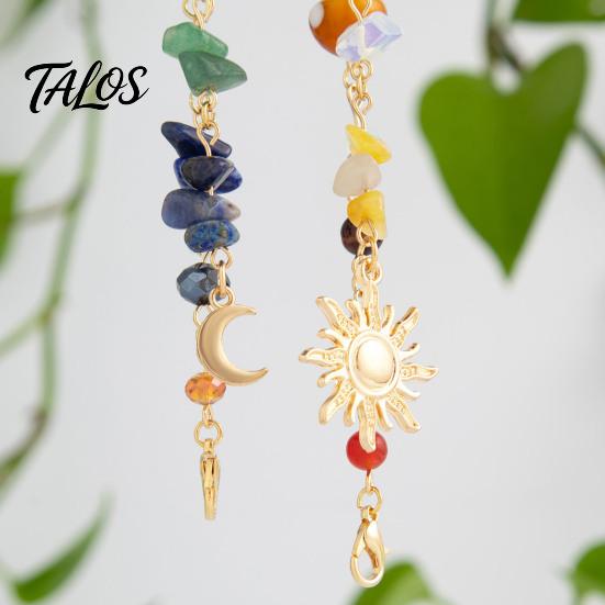 Beach Vacation Hair Styling 2Pcs Bohemian Long Tassel Braided Chain with Clips, Colorful Holiday Decorations Sun Moon Pendant, Jewelry Accessories for