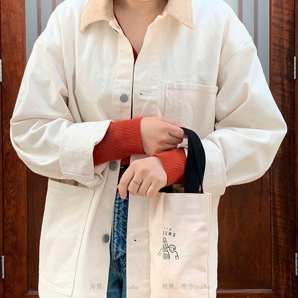 Canvas Insulated Cup Cover Carrying Handheld Bag Reusable Eco-friendly Handbag