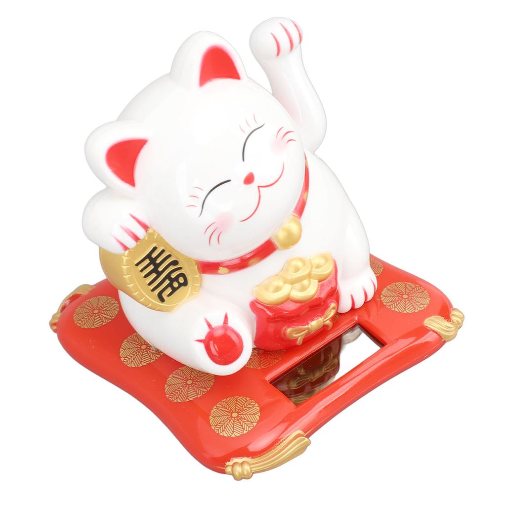3.5in Lucky Fortune Cat Solar Powered Waving Lucky Cat Display Decoration for Desktop Home Entrance