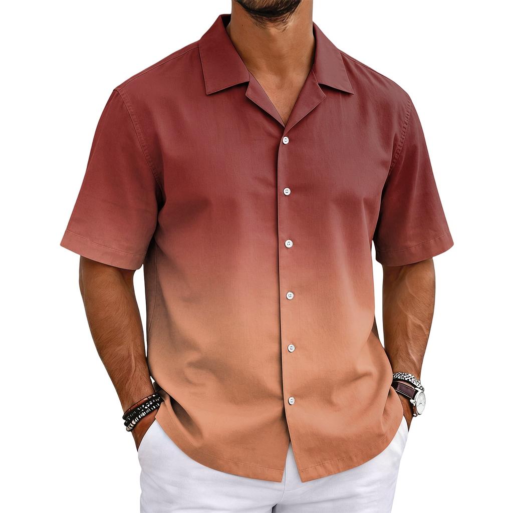 Men's Summer Basic Cuban Collar Shirt Short Sleeve Button Down Casual Lightweight Breathable Fabric Shirt for Everyday Wear