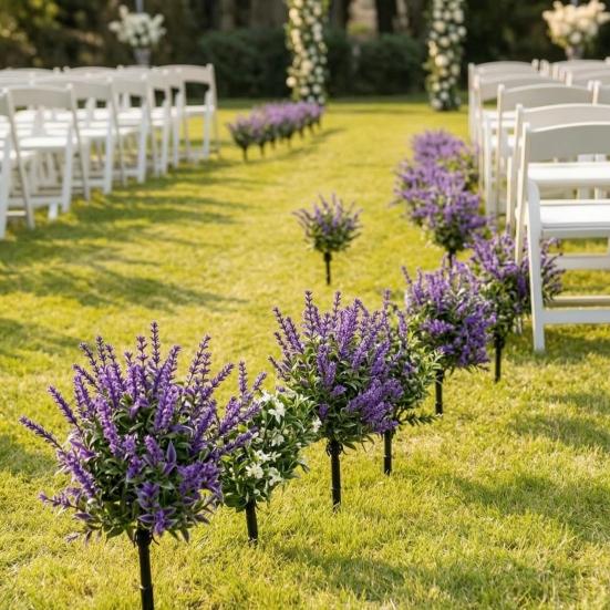 Artificial Lavender Topiary Ball Tree UV Resistant Fake Lavender Shrub Bushes with Stake Realistic Fake Plants for Home Wedding Patio