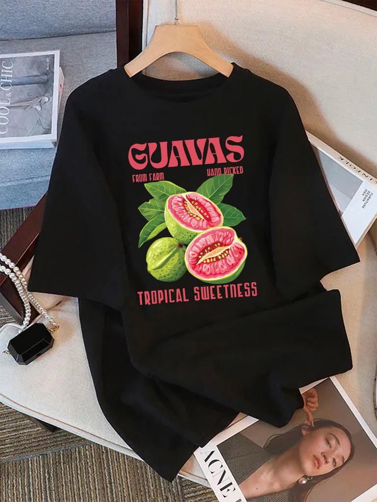 Summer Handpicked Guava Print Unisexs Tshirt Soft Round Neck Casual Wear Graphic T Shirts Streetwear Y2k Top Unisexs Clothing