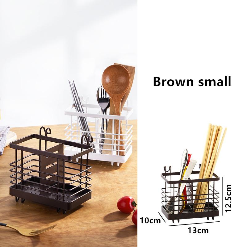 Wall-mounted Carbon Steel Chopsticks Cage Hollow Square Tableware Storage Tube Detachable Spoon Drain Rack Kitchen Storage Tools