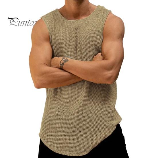 

Мужской летний жилет с круглым вырезом без рукавов, вязаный жилет, однотонный свободный крой, бодибилдеры, бретельки для спортзала, уличная одежда L хаки