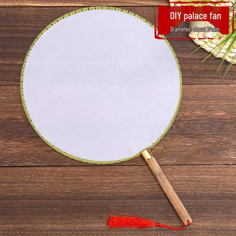DIY Children's Silk Cloth Round Fan with Bamboo Handle - Palace Style Hand-Painted Kindergarten Craft