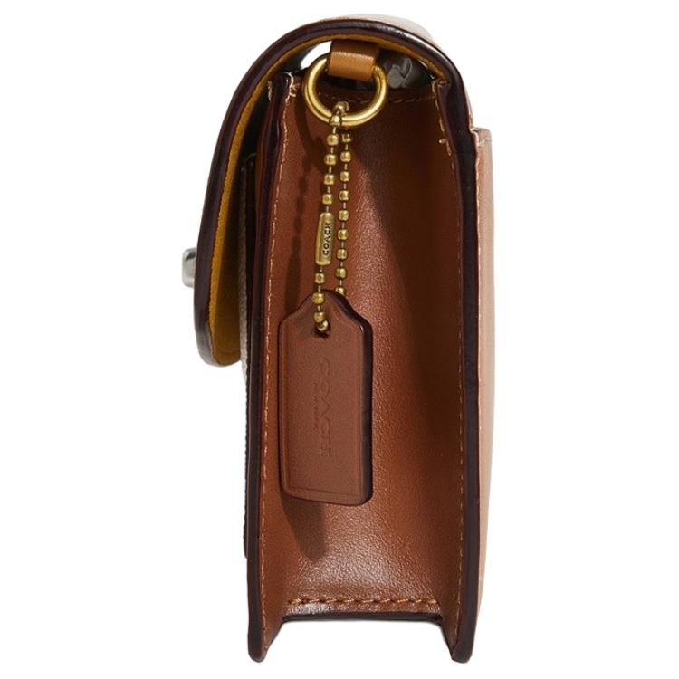 New COACH Parker Coated Canvas With Refined Calfskin Shoulder Bag, Crossbody Bag Small Women's Brown Monogram 1680-B4R7F