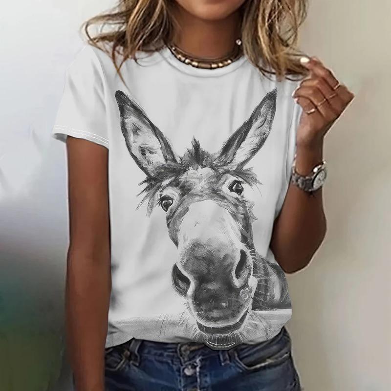 

Веселый рисунок с изображением животных, 3D цифровая печать, летние женские повседневные свободные футболки с круглым вырезом и короткими рукавами 6XL