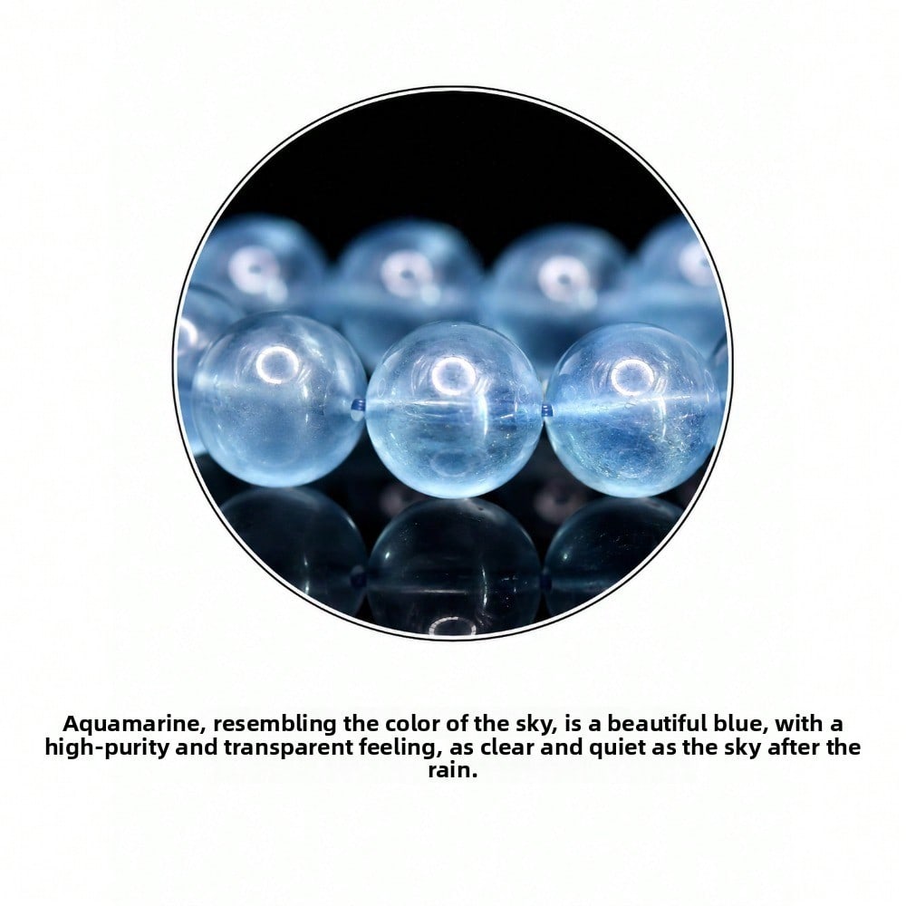 Natural Aquamarine Round Bead Bracelet.