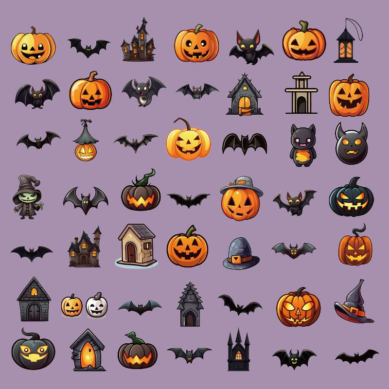 2 Styles 50 Pcs Halloween Series Sticker Decorative Gift DIY Scrapbooking Collage Materials Creative Stationery Background Paper