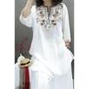 Women's's Summer Floral Embroidery Long Blouse Vintage Thin Split Shirts Medium To Long Loose Cotton Linen Shirt