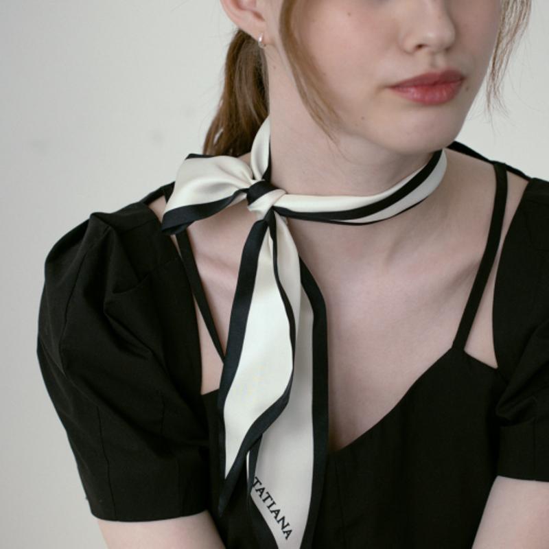 

TATIANA Hepburn Lettering Twilly Silk Scarf SF2086 IVORY