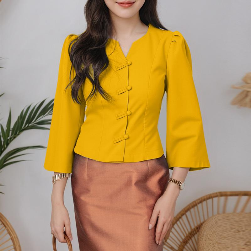 ZANZEA Women Casual V-Neck Solid Color 3/4 Sleeve Blouse