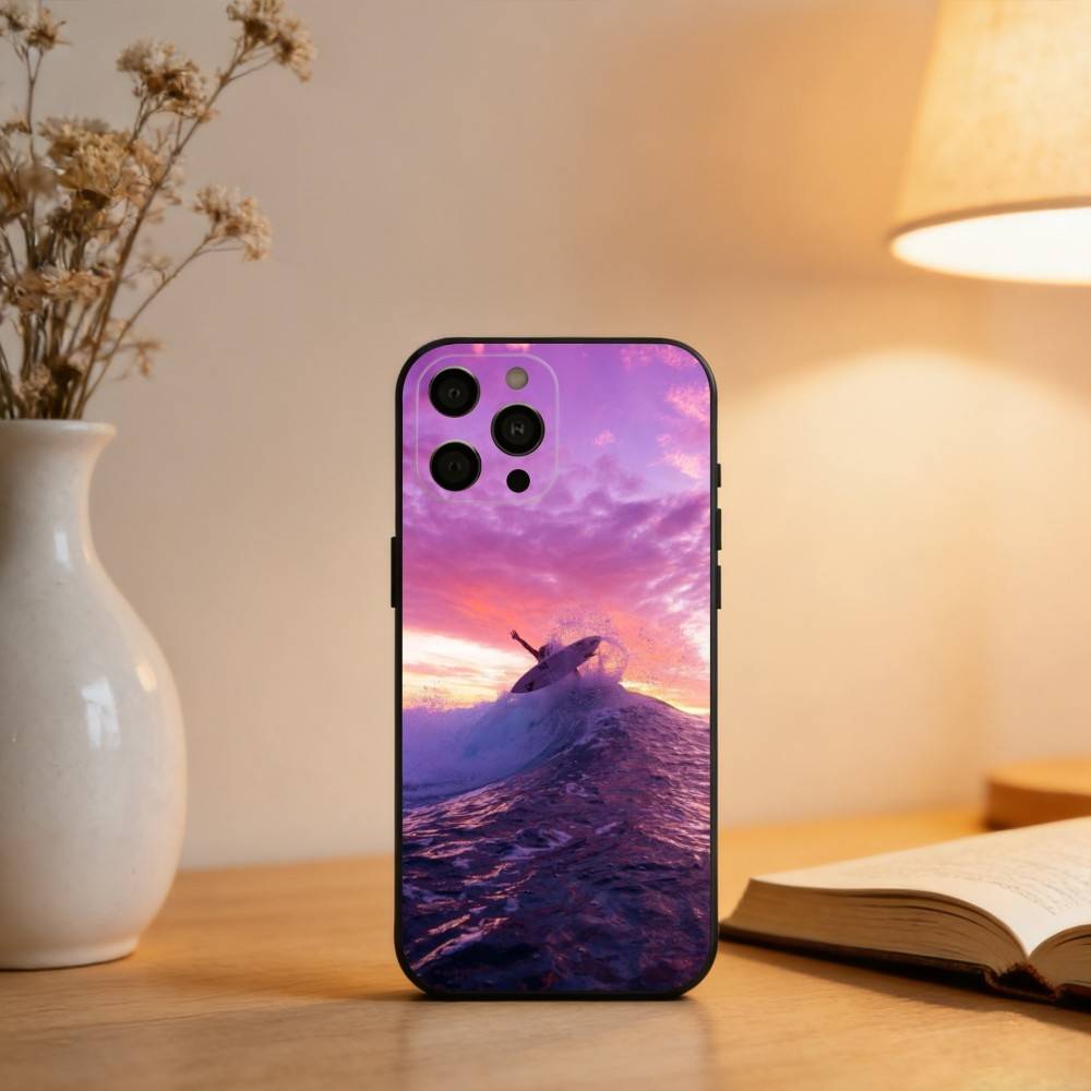 S-Surf Beach Rips C-Curls Phone Case For iPhone 17,16,15,14,13,12,11 Plus,Pro Max,XS,Soft Silicone Black Cover