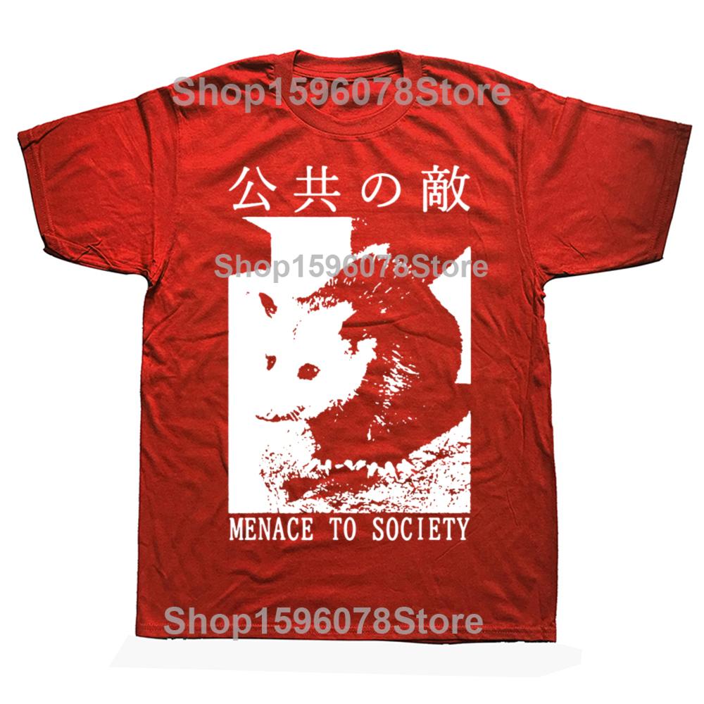 Funny Menace To Society Opossum Graphic T Shirts Men Pure Cotton Humor Streetwear Tee Shirt Short Sleeve Unisex Loose Clothing