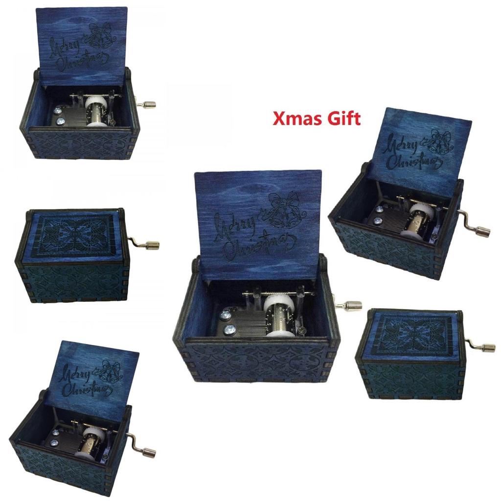Künstlerische Frohe Weihnachten Musikbox Zart Graviertes Holz-Sammlerstück mit Natürlicher Eichenoberfläche