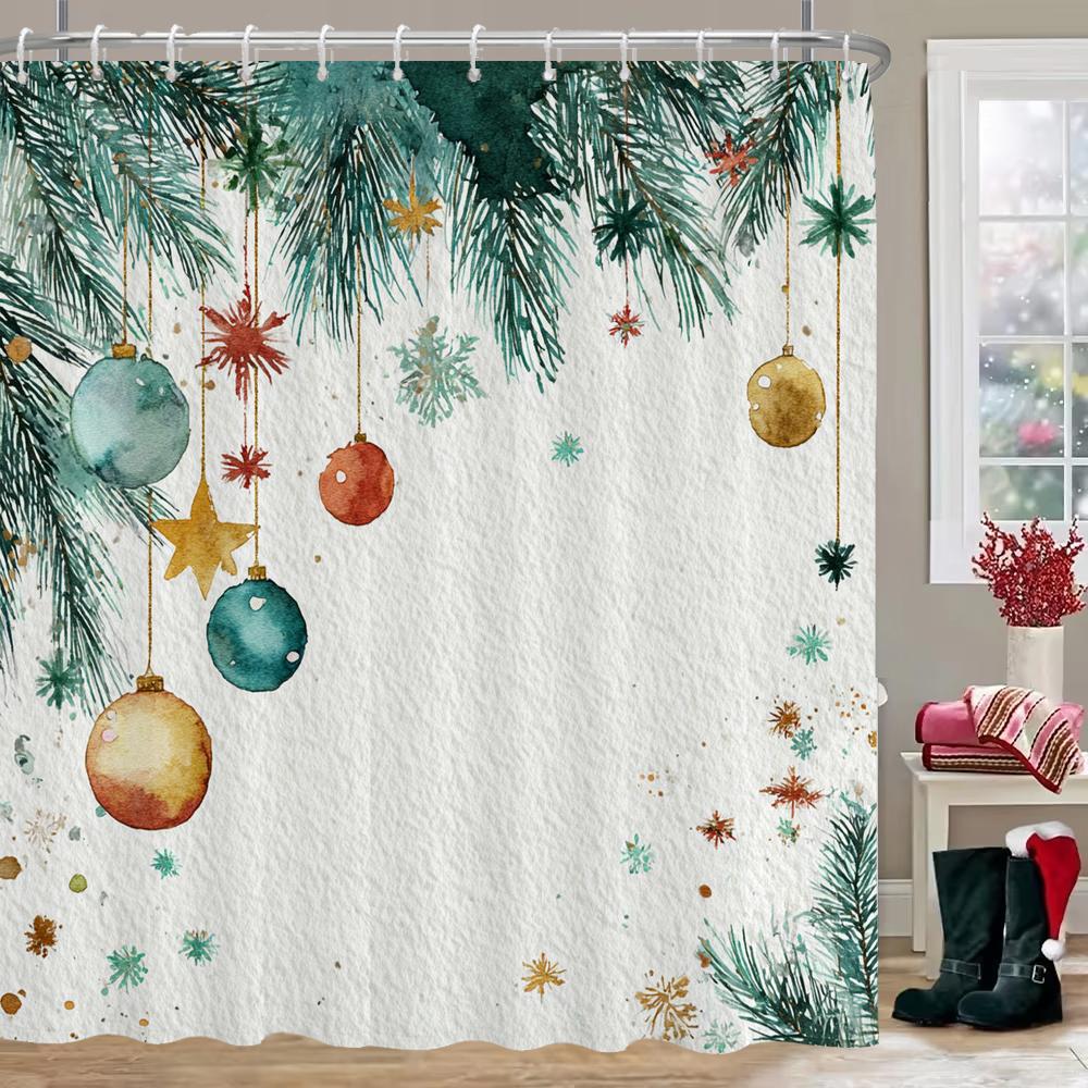 GAEMerry Christmas Shower Curtain, Bathroom Curtain, Christmas Bell Shower Curtain, Home Decoration Christmas Curtain with Hoo