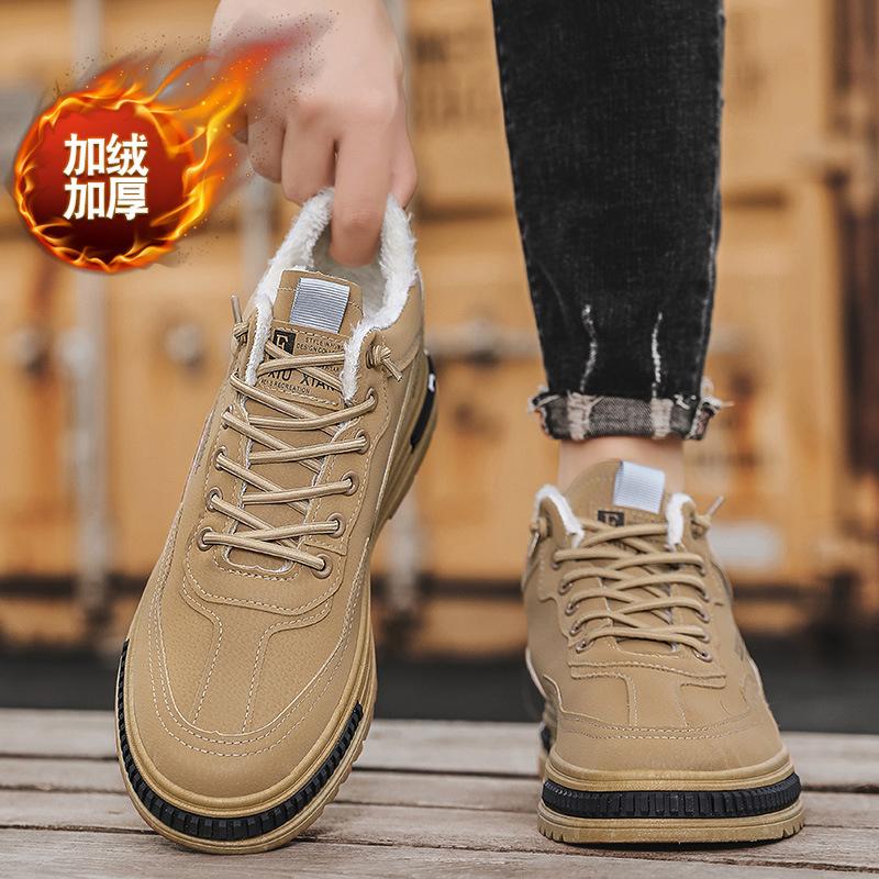 Fashion men's winter new velvet Martin shoes outdoor youth tooling shoes overalls platform sneakers