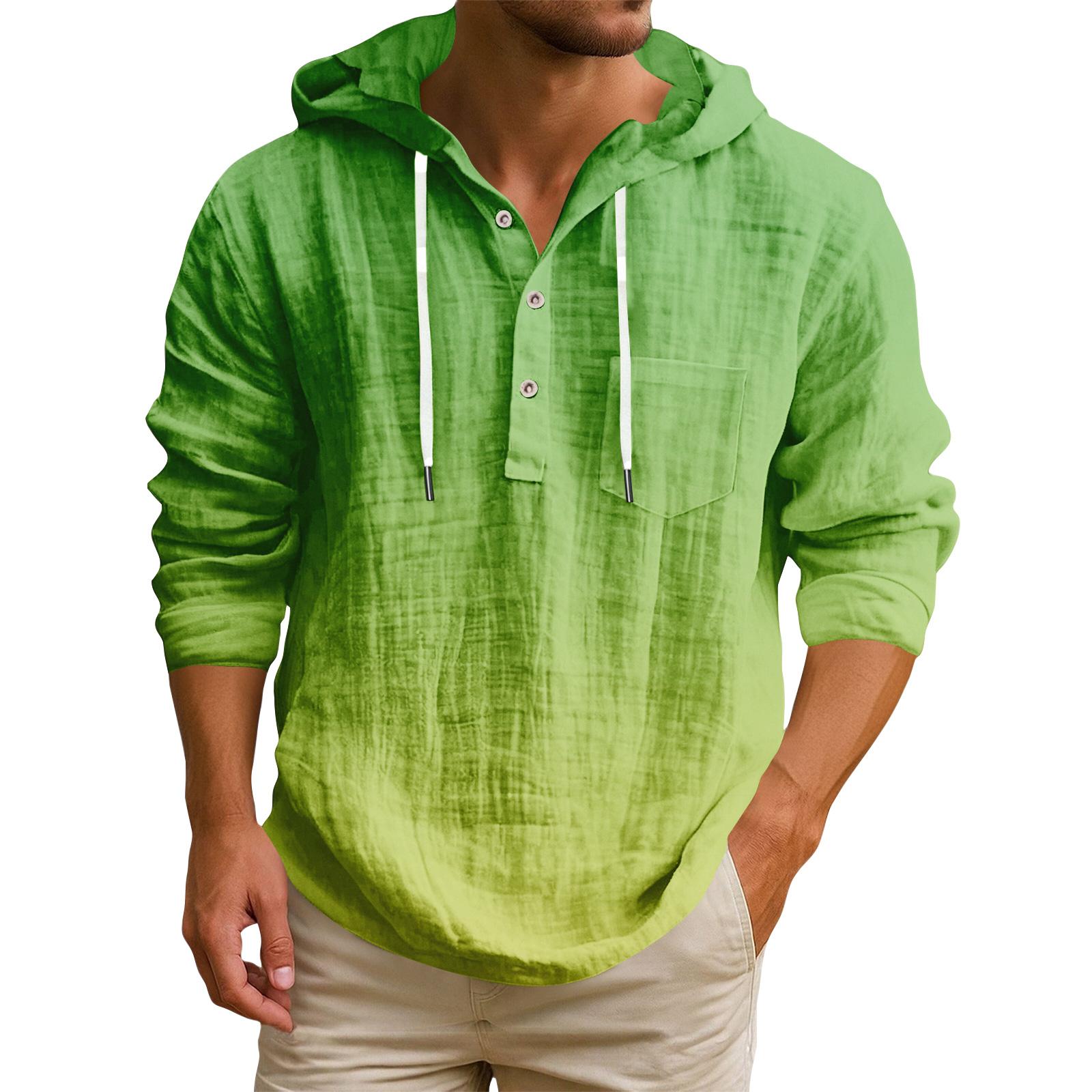 

Мужская футболка с капюшоном градиентного цвета из хлопка и льна, мужской повседневный топ с длинным рукавом M