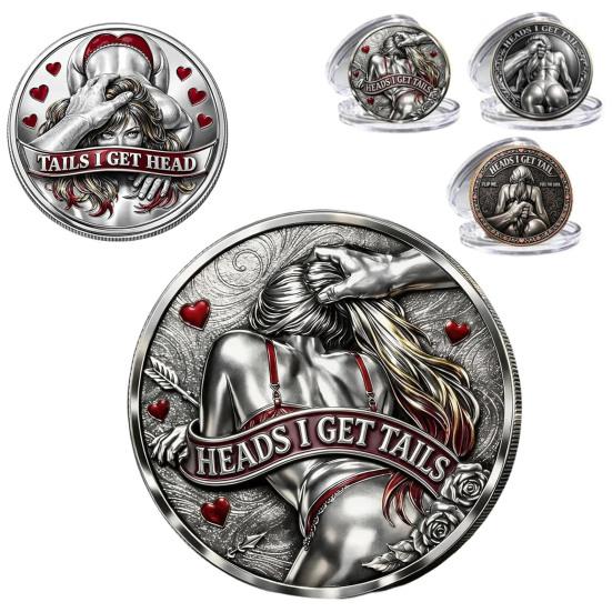 Heads Get Tail/Tails Get Head Commemorative Coin Double-Sided Cheeky Decision Coins Lucky Token Gift for Adults Date Night Ideas
