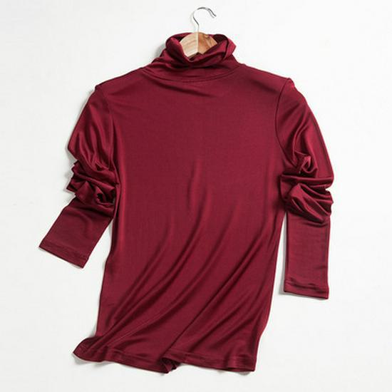 Tangge Women's Mulberry Silk Thermal High Collar Long-Sleeve Top
