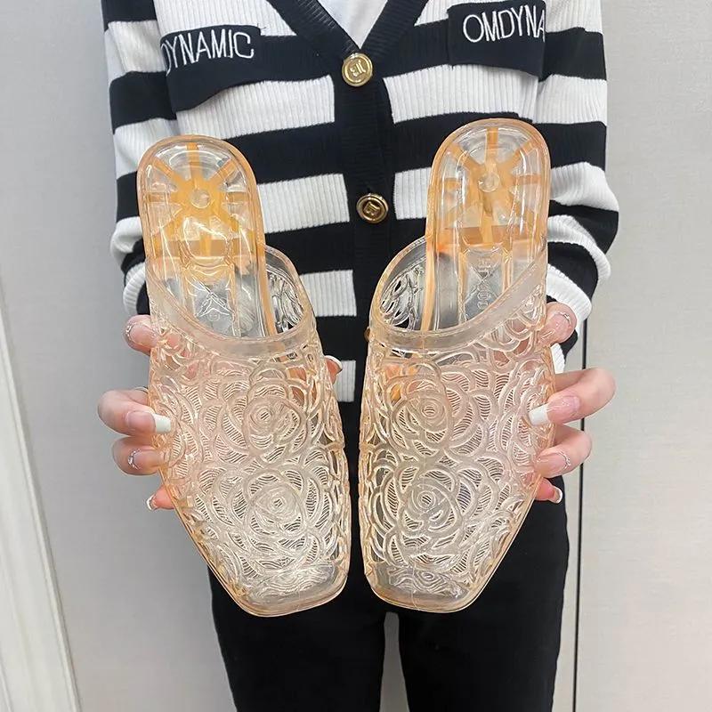 

Прозрачные желеобразные тапочки с пластиковой повязкой на голову и толстым каблуком. Женские летние модные противоскользящие тапочки для внешнего ношения. 40 золотой