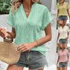 Summer Women's Casual Hollow Jacquard V Collar Loose Short Sleeve Shirt
