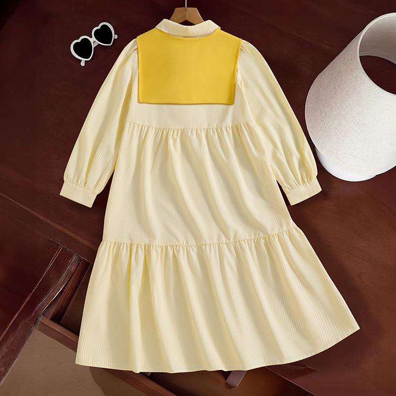 Girls' Fashion Dress 2025 Autumn Children's Solid Color Casual Loose Long-sleeved Shirt Dress