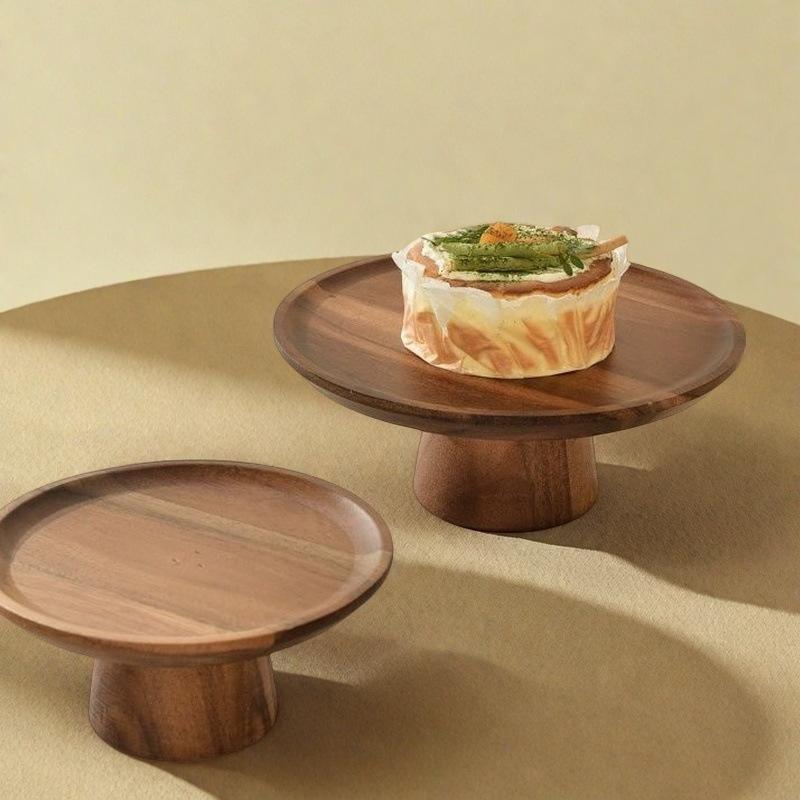 Japanese-style Acacia Wood High Foot Cake Plate Wooden Tray Decoration Wedding Dessert Plate Home Fruit Snack Tray Home Decor