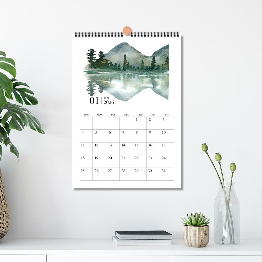 1pc, 2026 Watercolor Landscape Wall Calendar, 12 Different Designs, Wall Calendar, Birthday, Christmas, New Year Gift