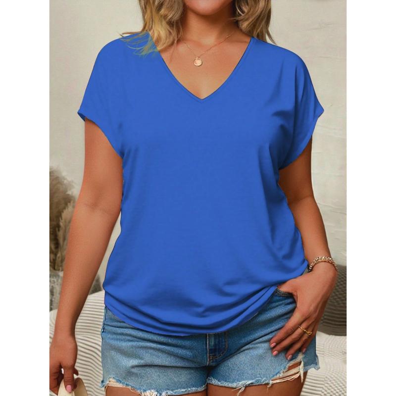 Women Short Sleeve Top Summer Basic Shirt V Neck Gradient Tie Dye Tee Tunic Tops