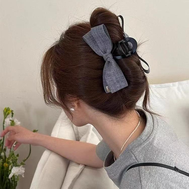 Koreanische Mode Blaue Denim Schleife Transparenter Grauer Haarspangen-Clip für Damen