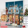 2pcs 2D flat printing Merry Christmas Scene Curtains Santa's Toy Store Fabric Without Electricity Family Party Perfect for