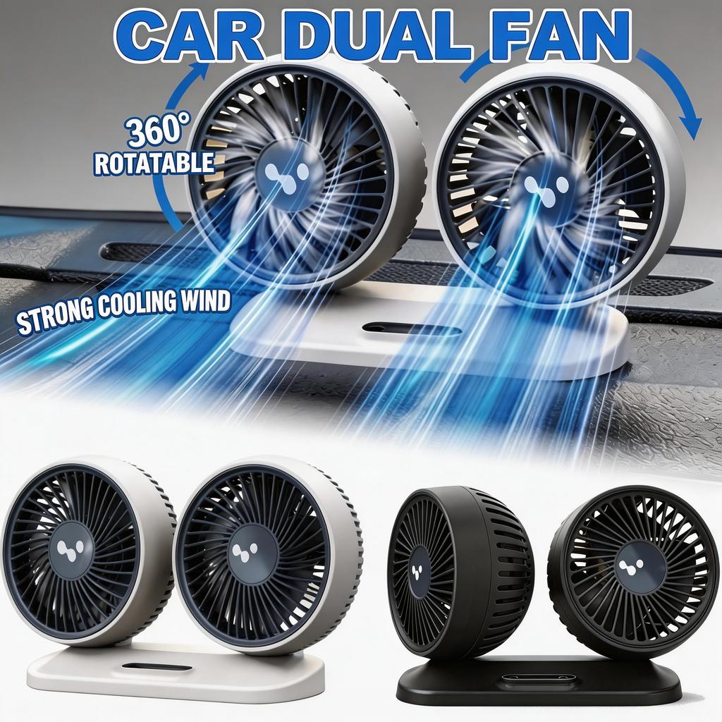 Car USB Fan Dual Head Cooling Independent Switch 3 Speed 360 Degree Adjustable Car Electrical Appliances Energy Saving Low Power