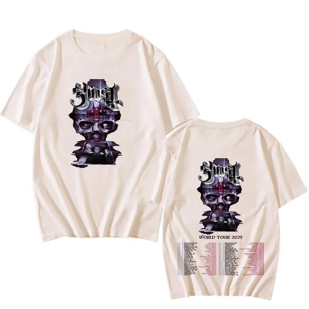 Ghost Band Welttournee 2025 T-Shirts Vintage Beidseitig Baumwoll-T-Shirt Gothic Rock Metal T-Shirt Mode Damen Herren Lässige Rundhals-Tops