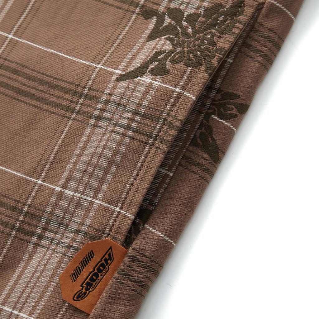 Li Ning Basketball Series Fan Wu Series Full Print Checkered Single Row Button Down Short Cotton Jacket Men Jackets Brown AJMU127-3