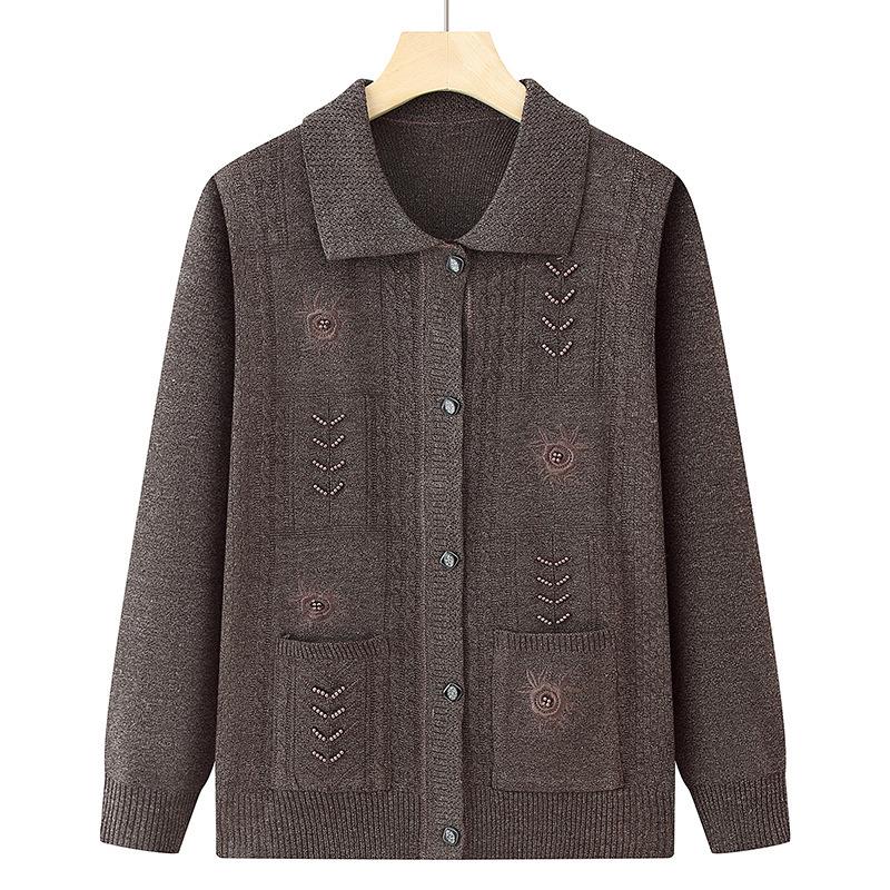 Grandma's Loose Knit Cardigan - Spring/Fall Wear for Middle-aged and Elderly Women