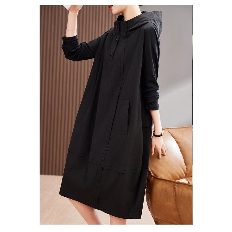 Fashion Casual Dress for Women: Autumn Korean Style Hooded Color Block Patchwork Long Dress