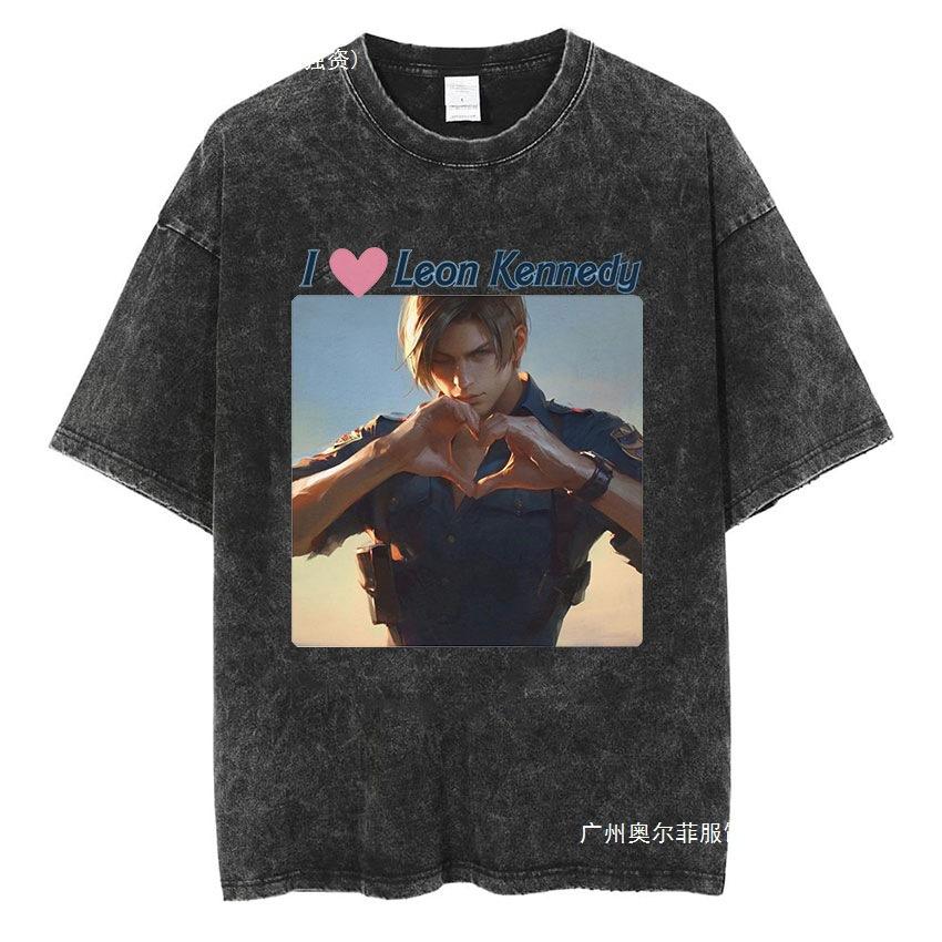 Vintage Washed Leon S Kennedy Resident Evil 4 T-Shirt Men And Women