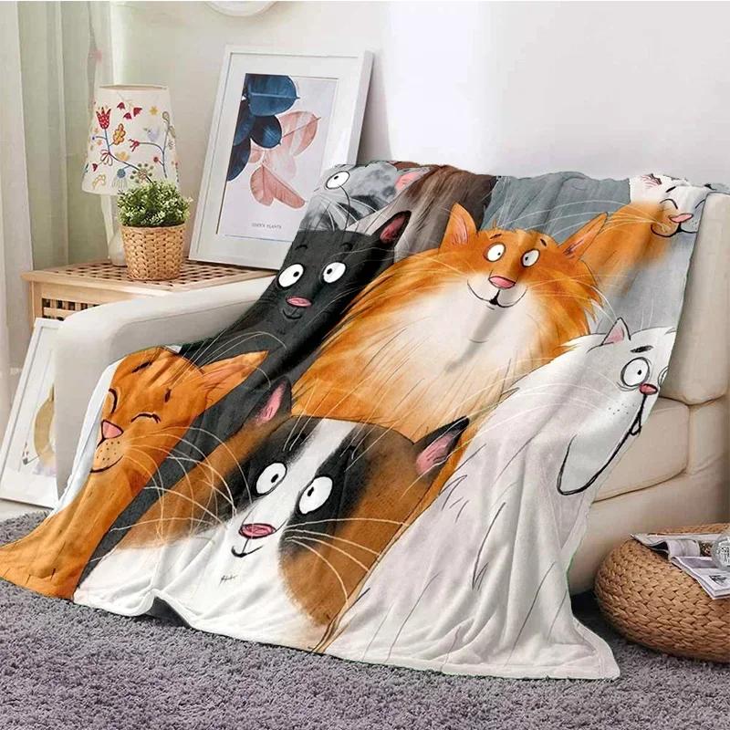 Cute Cartoon Cat Throw Blanket Ultra Soft for Sofa Travel Yoga Picnic Portable Cozy Tin Blankets