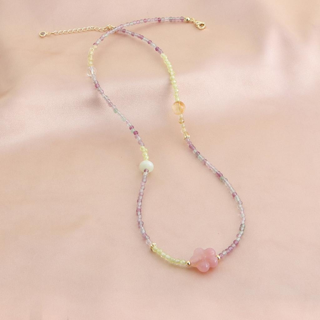 Color fluorite chalcedony crystal three-circle beaded bracelet necklace bracelet two-in-one dopamine