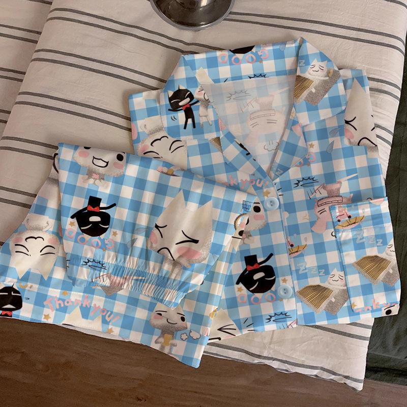 Damen Pyjama-Set im koreanischen Stil mit Cartoon-Polka-Dots – Kurzarm und Shorts, leichte Sommer-Homewear