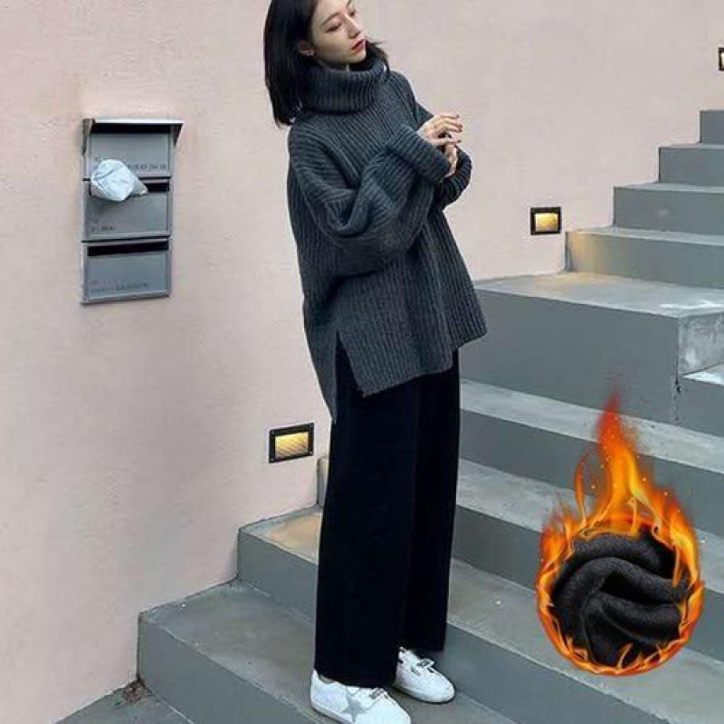 Knitted Wide-Leg Maternity Pants - Thick, Loose-Fit for Fall/Winter, Tall/Plus Size